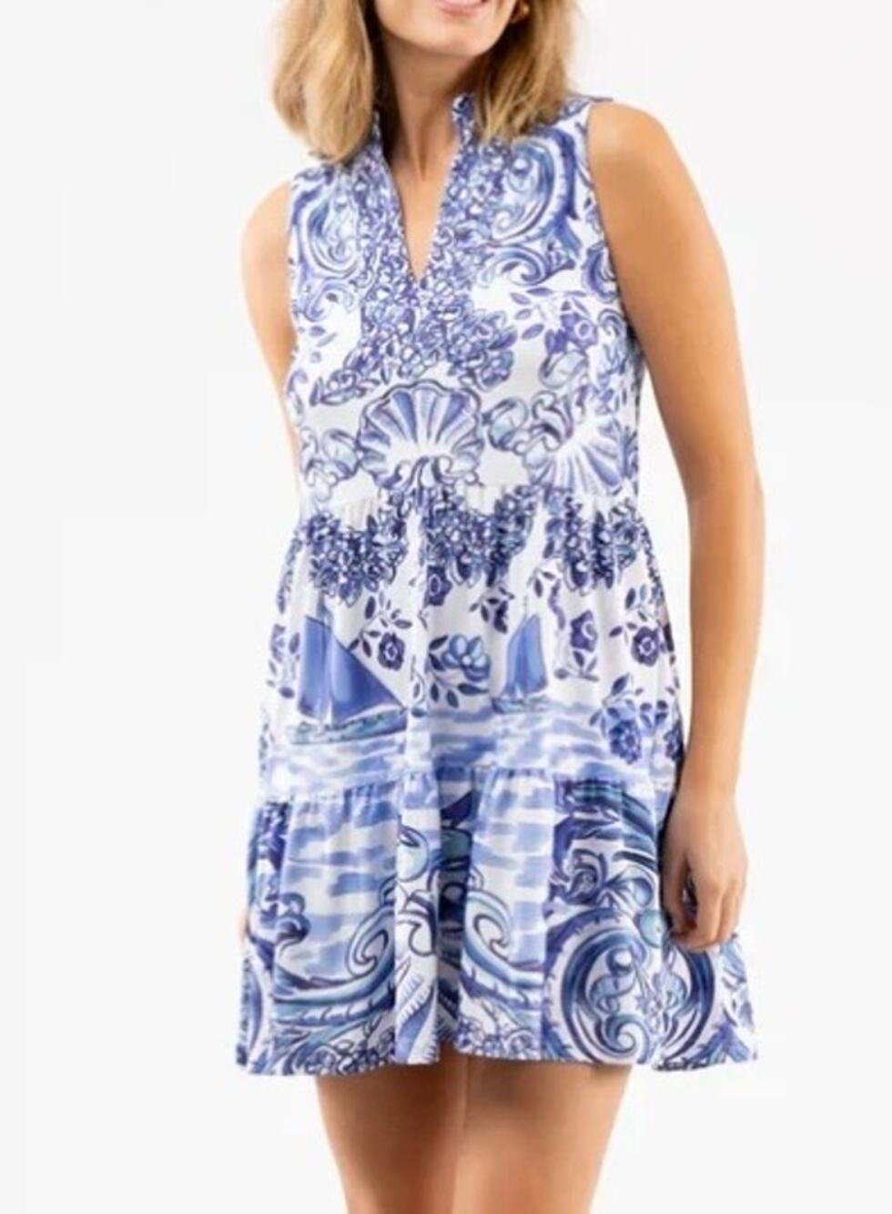Smith and Quinn The Tatum Dress Port Porcelain Blue/White Floral Sz Medium